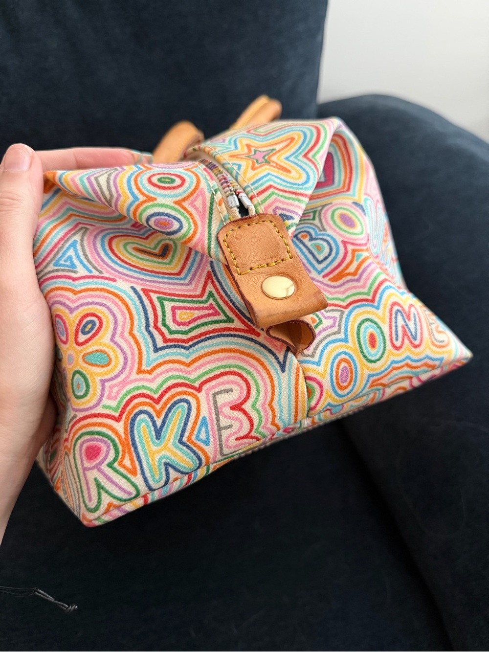 Dooney & Bourke Vintage Graffiti Doodle Coated Canvas Barrel Bag Satchel - Picture 6 of 15